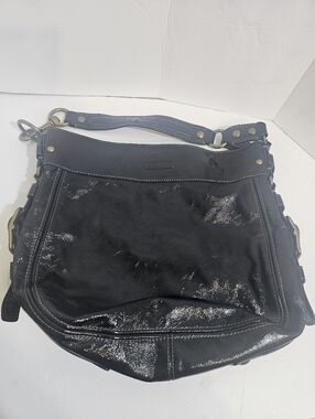 COACH Vintage Black Glossy Leather Hobo Shoulder Bag
